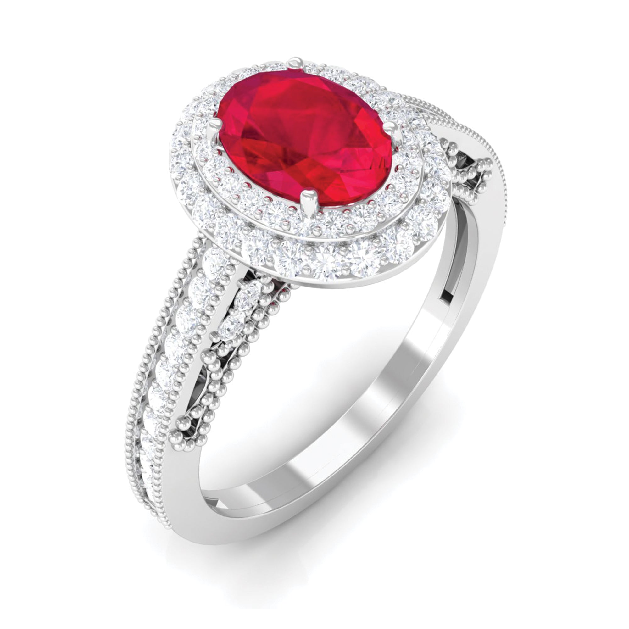 Rosec Jewels-Lab-Created Ruby Beaded Engagement Ring with Diamond