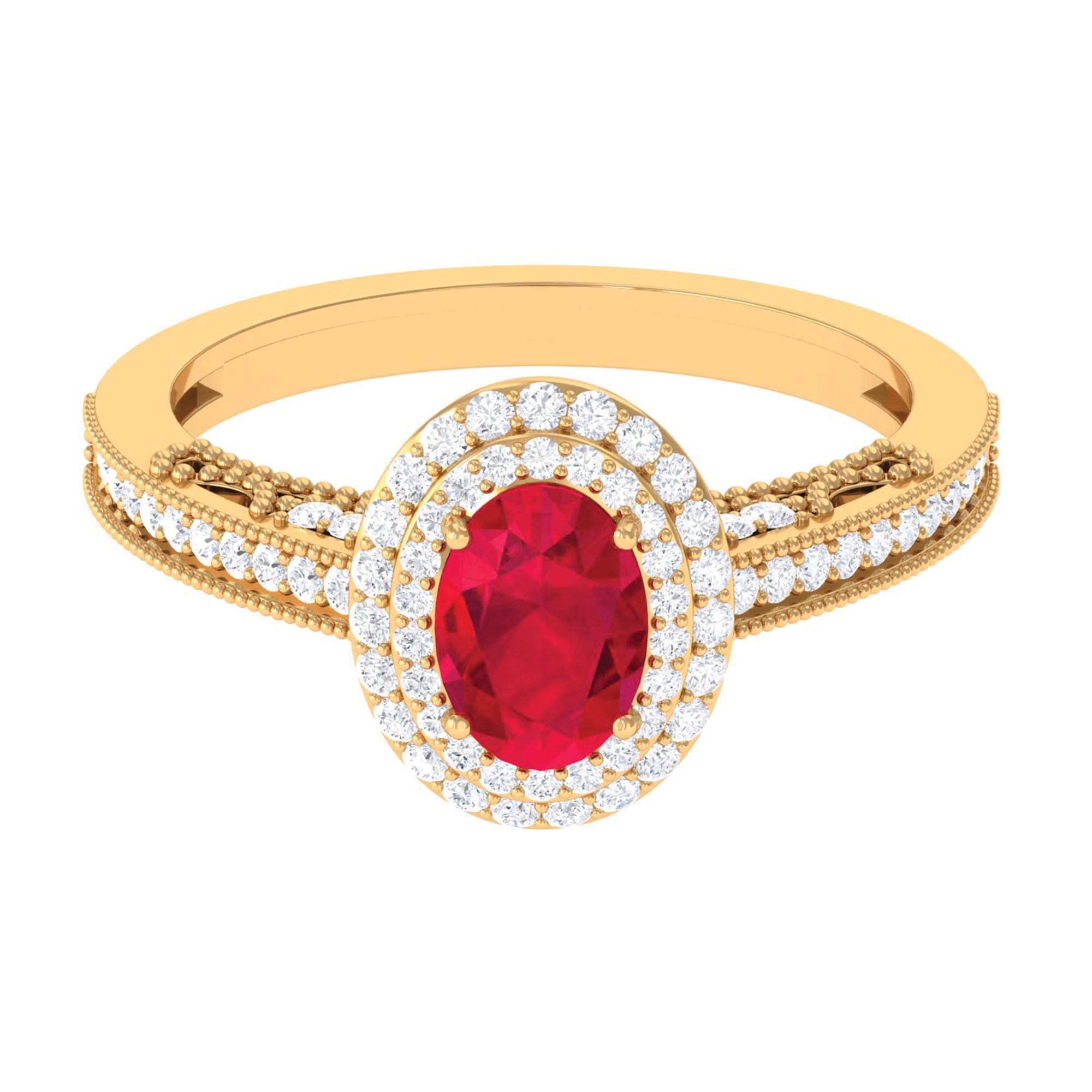 Rosec Jewels-Lab-Created Ruby Beaded Engagement Ring with Diamond