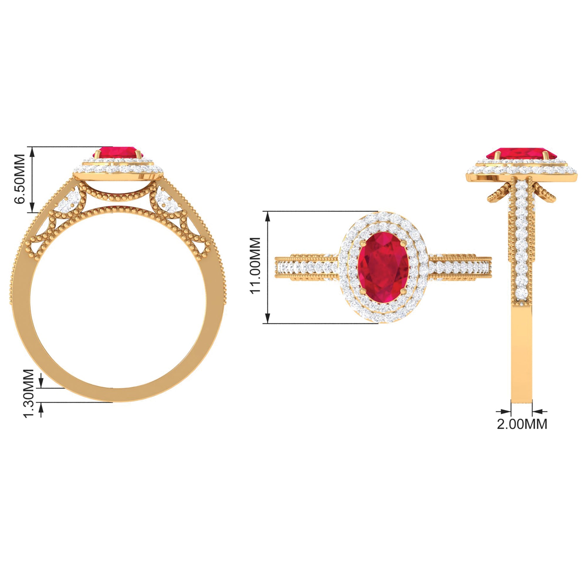 Rosec Jewels-Lab-Created Ruby Beaded Engagement Ring with Diamond