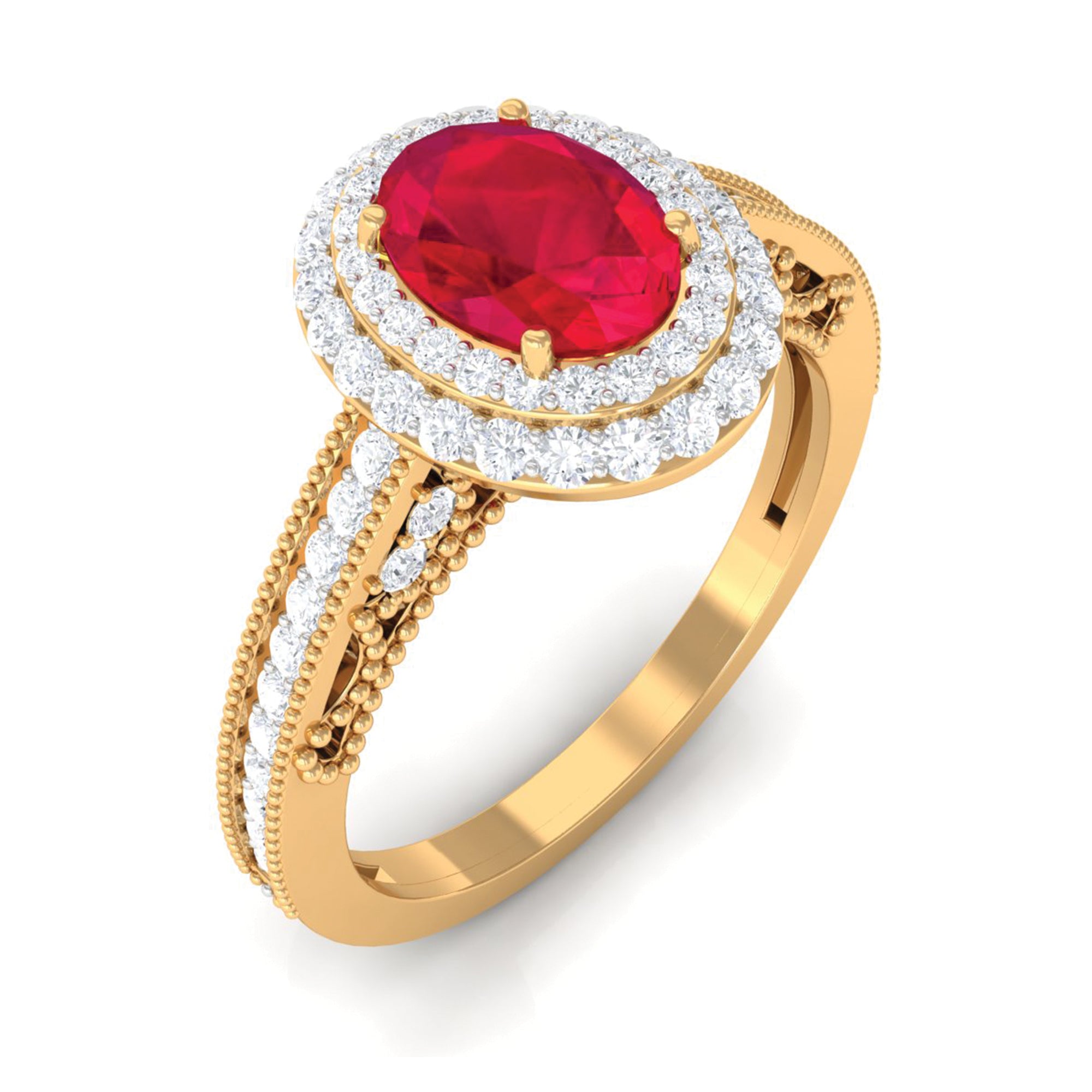 Rosec Jewels-Lab-Created Ruby Beaded Engagement Ring with Diamond