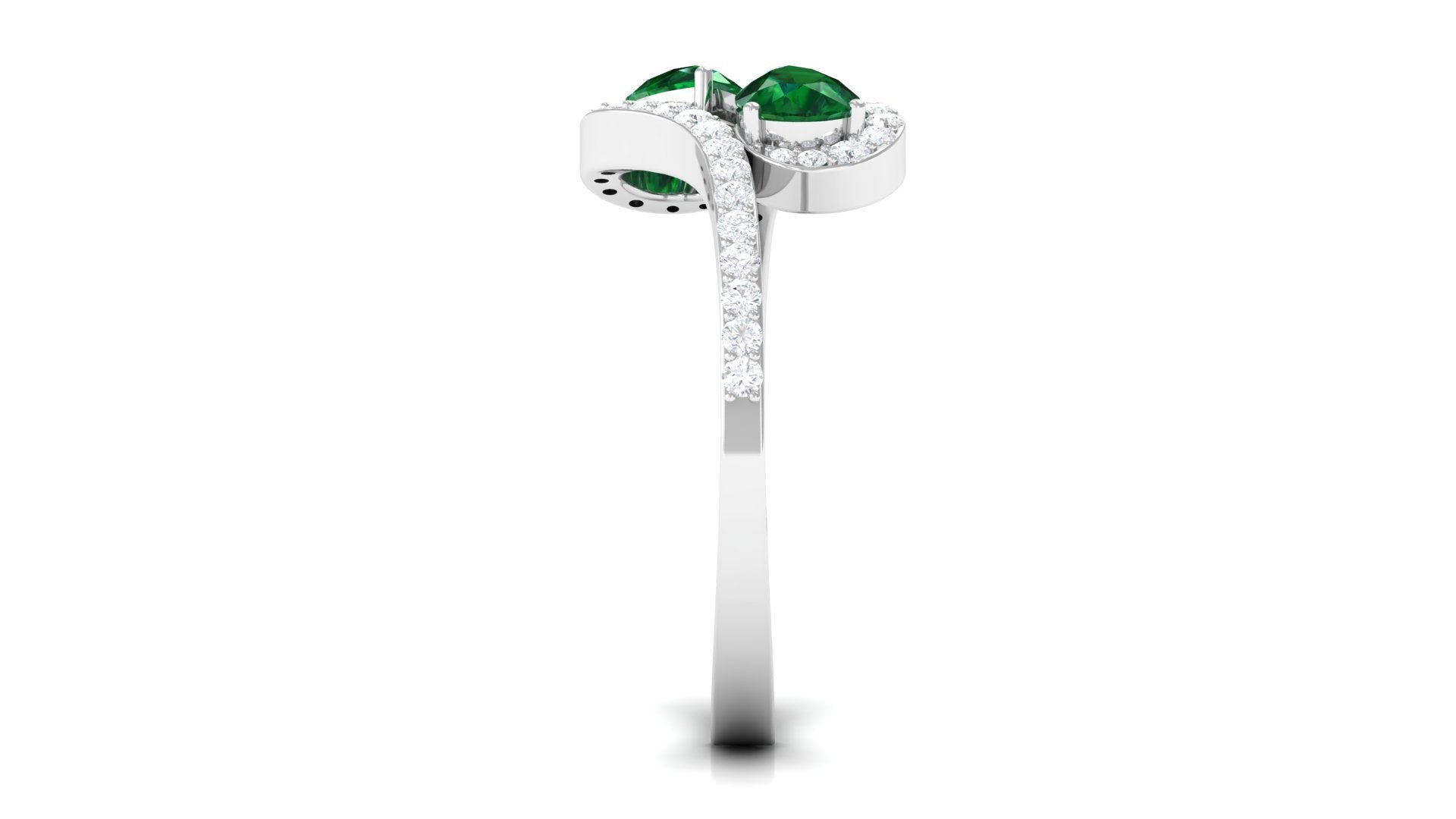 Rosec Jewels-Pear Shape Created Emerald and Diamond Bypass Engagement Ring