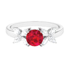 Rosec Jewels-Round Created Ruby Floral Engagement Ring with Moissanite Accent