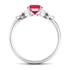 Rosec Jewels-Round Created Ruby Floral Engagement Ring with Moissanite Accent