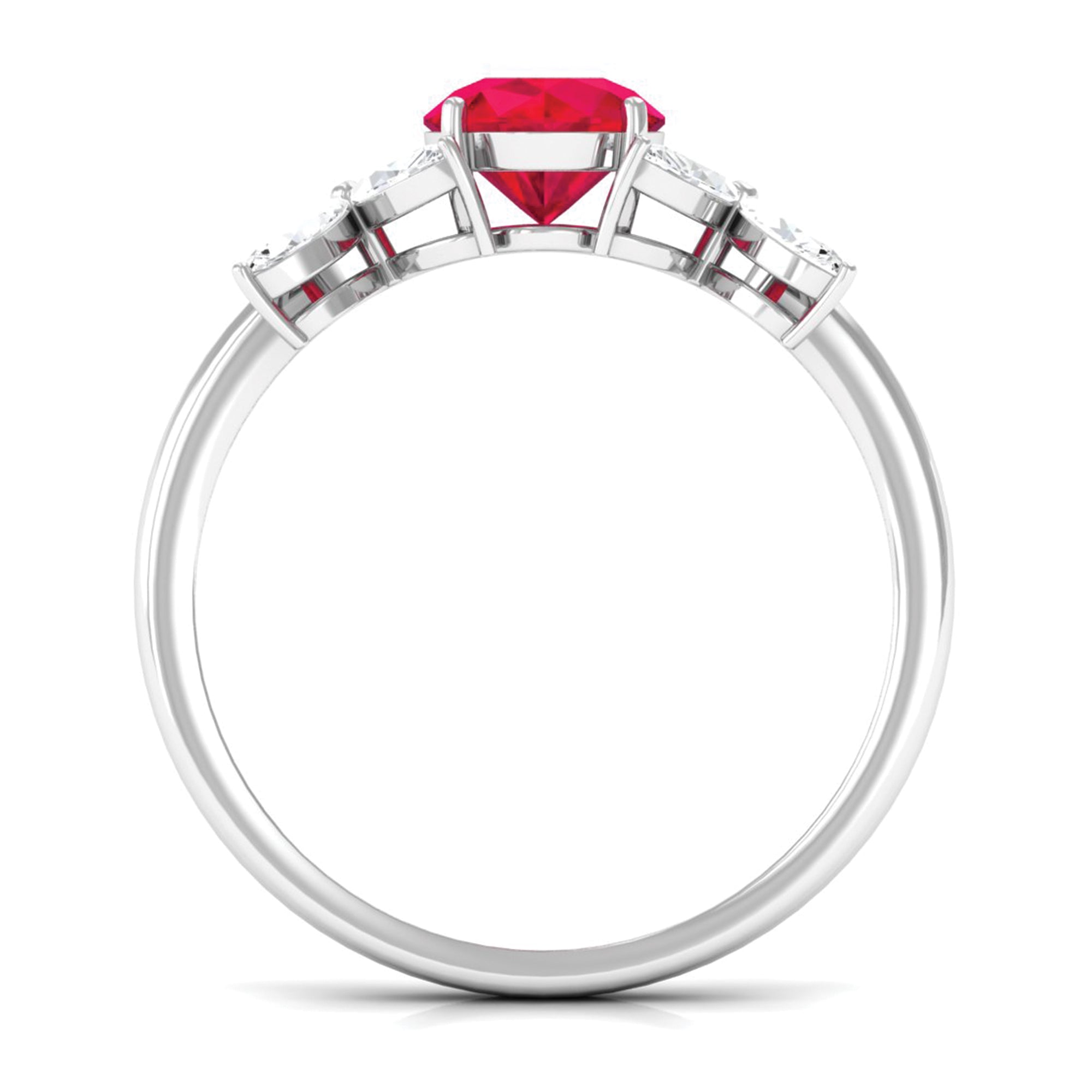 Rosec Jewels-Round Created Ruby Floral Engagement Ring with Moissanite Accent