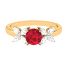 Rosec Jewels-Round Created Ruby Floral Engagement Ring with Moissanite Accent