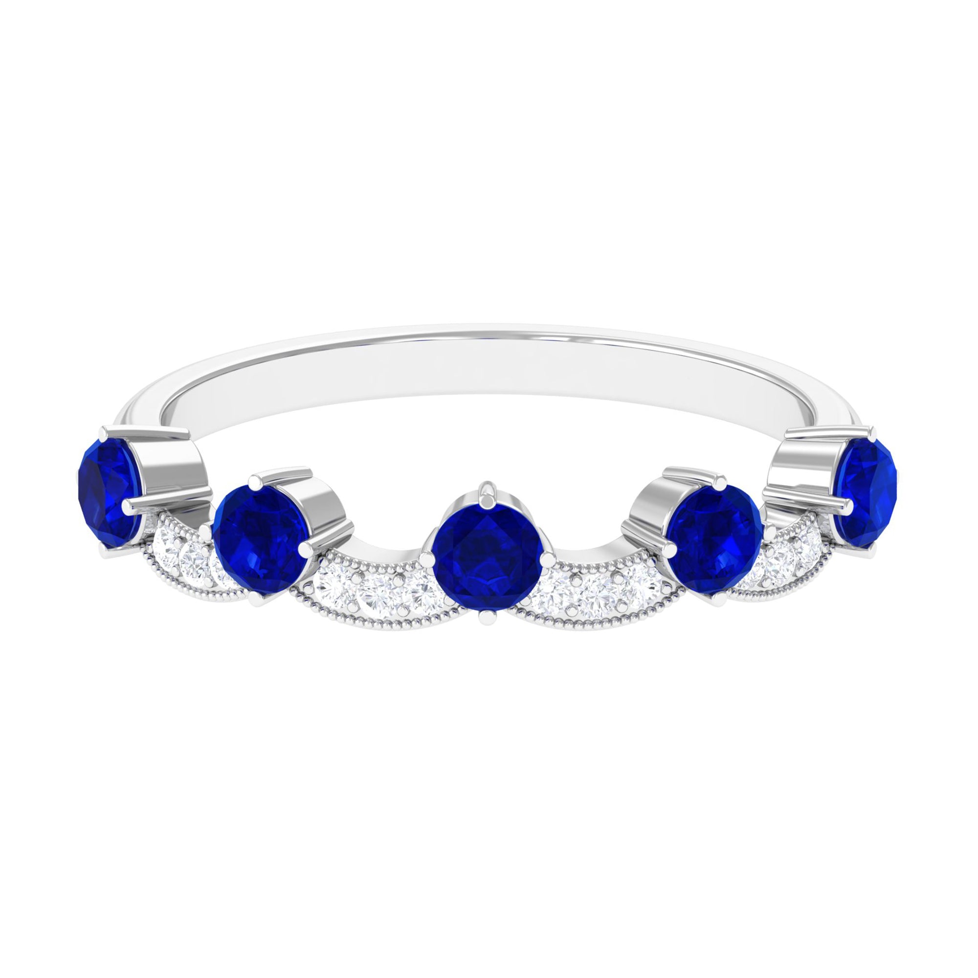 Rosec Jewels-Crown Anniversary Band with Lab Created Blue Sapphire and Diamond