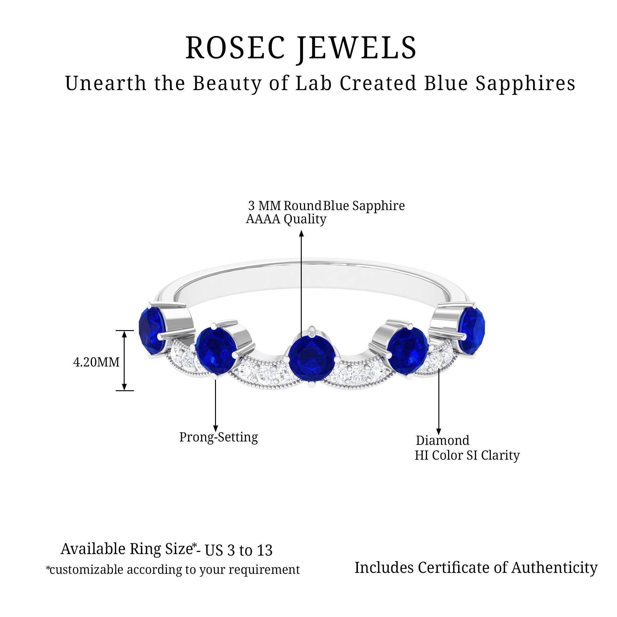 Rosec Jewels-Crown Anniversary Band with Lab Created Blue Sapphire and Diamond