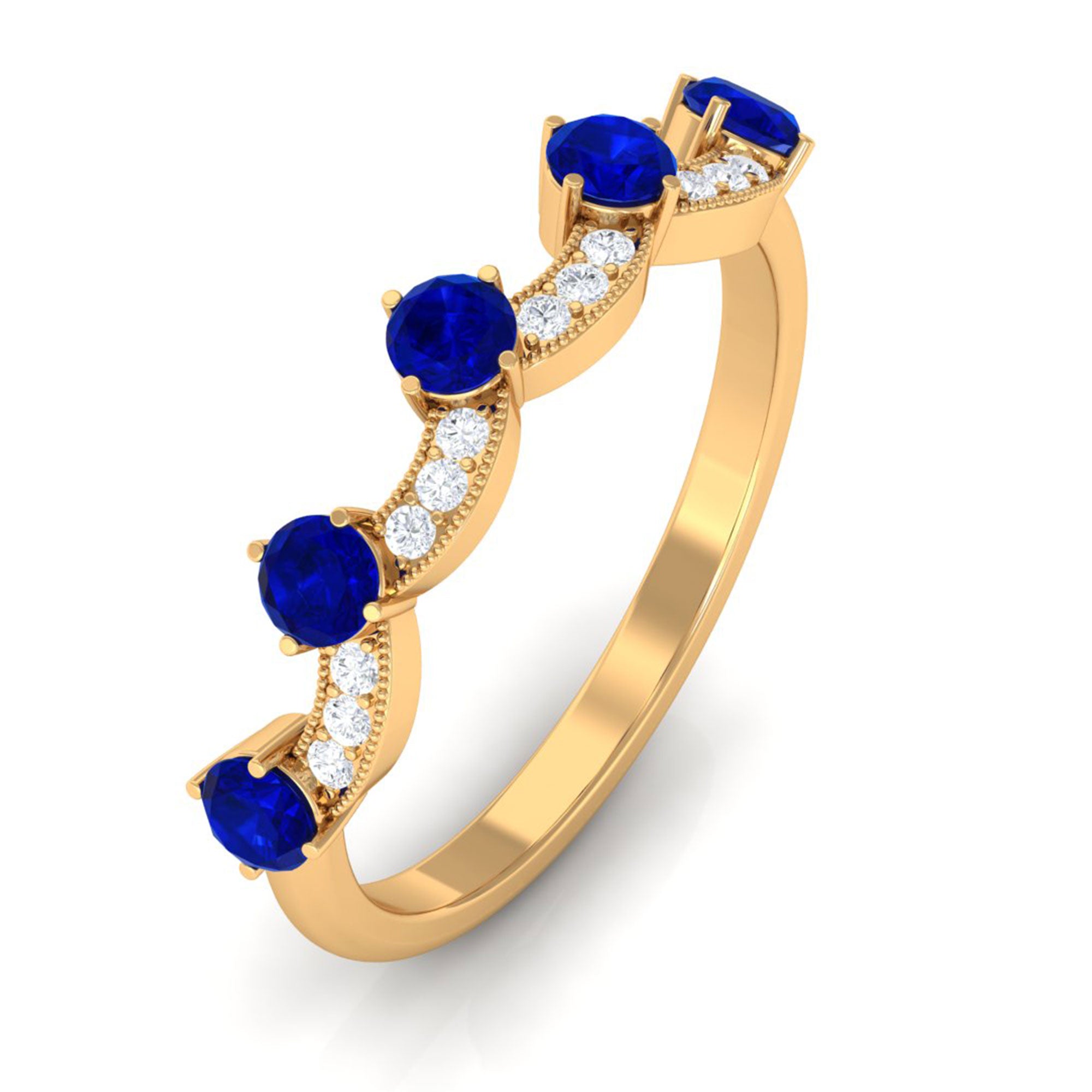 Rosec Jewels-Crown Anniversary Band with Lab Created Blue Sapphire and Diamond