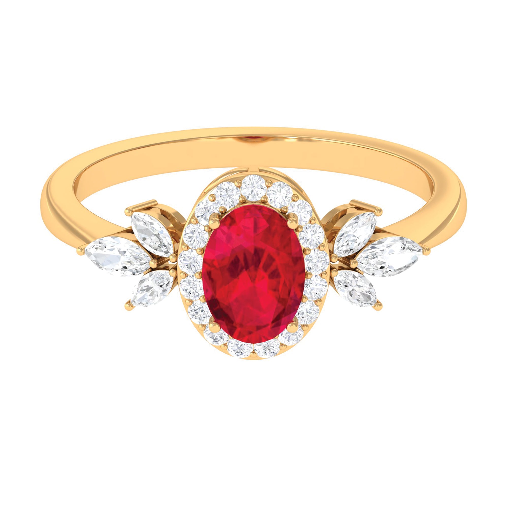 Rosec Jewels-Oval Cut Lab-Created Ruby Statement Engagement Ring with Diamond