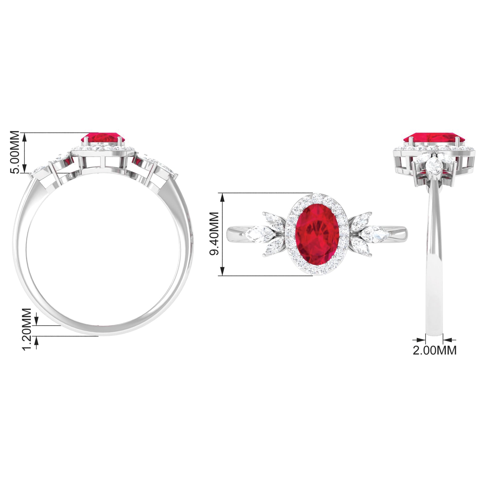 Rosec Jewels-Oval Cut Lab-Created Ruby Statement Engagement Ring with Diamond