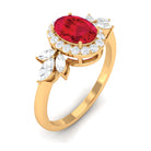 Rosec Jewels-Oval Cut Lab-Created Ruby Statement Engagement Ring with Diamond