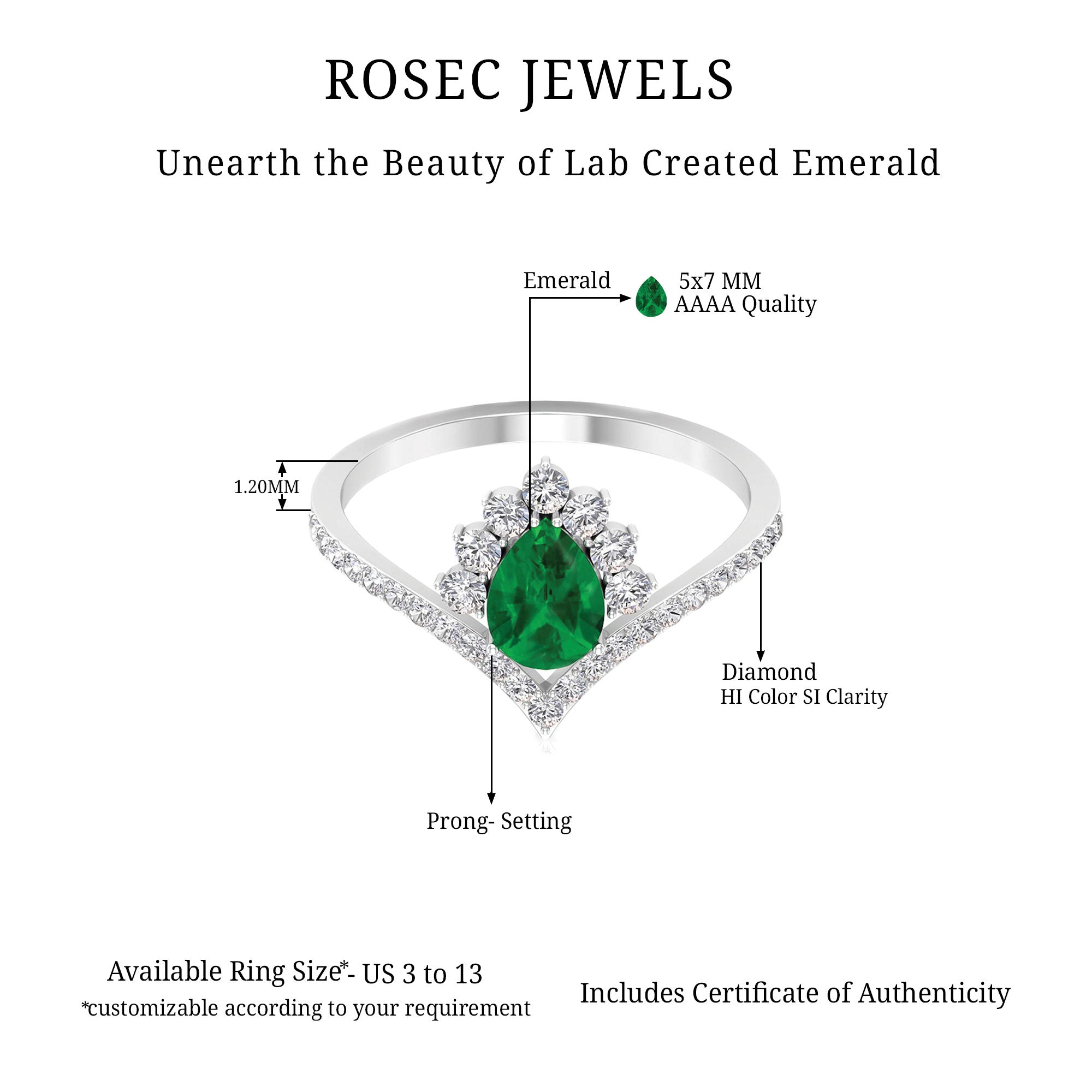 Rosec Jewels-Lab Grown Emerald and Diamond Designer Engagement Ring