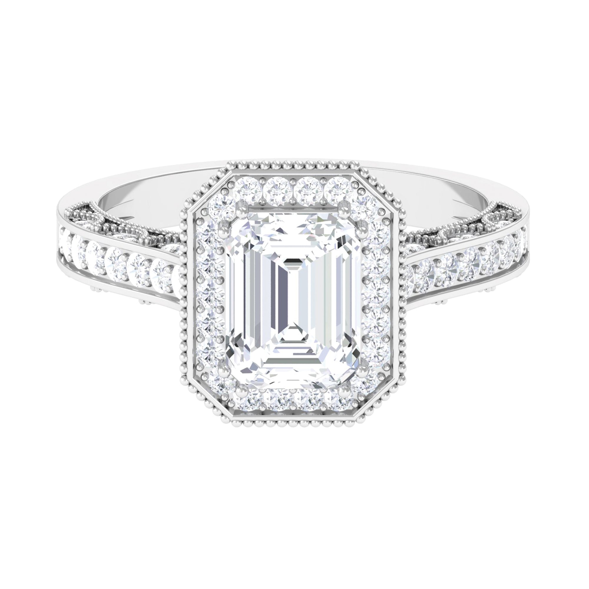 Rosec Jewels-Emerald Cut Moissanite Vintage Engagement Ring