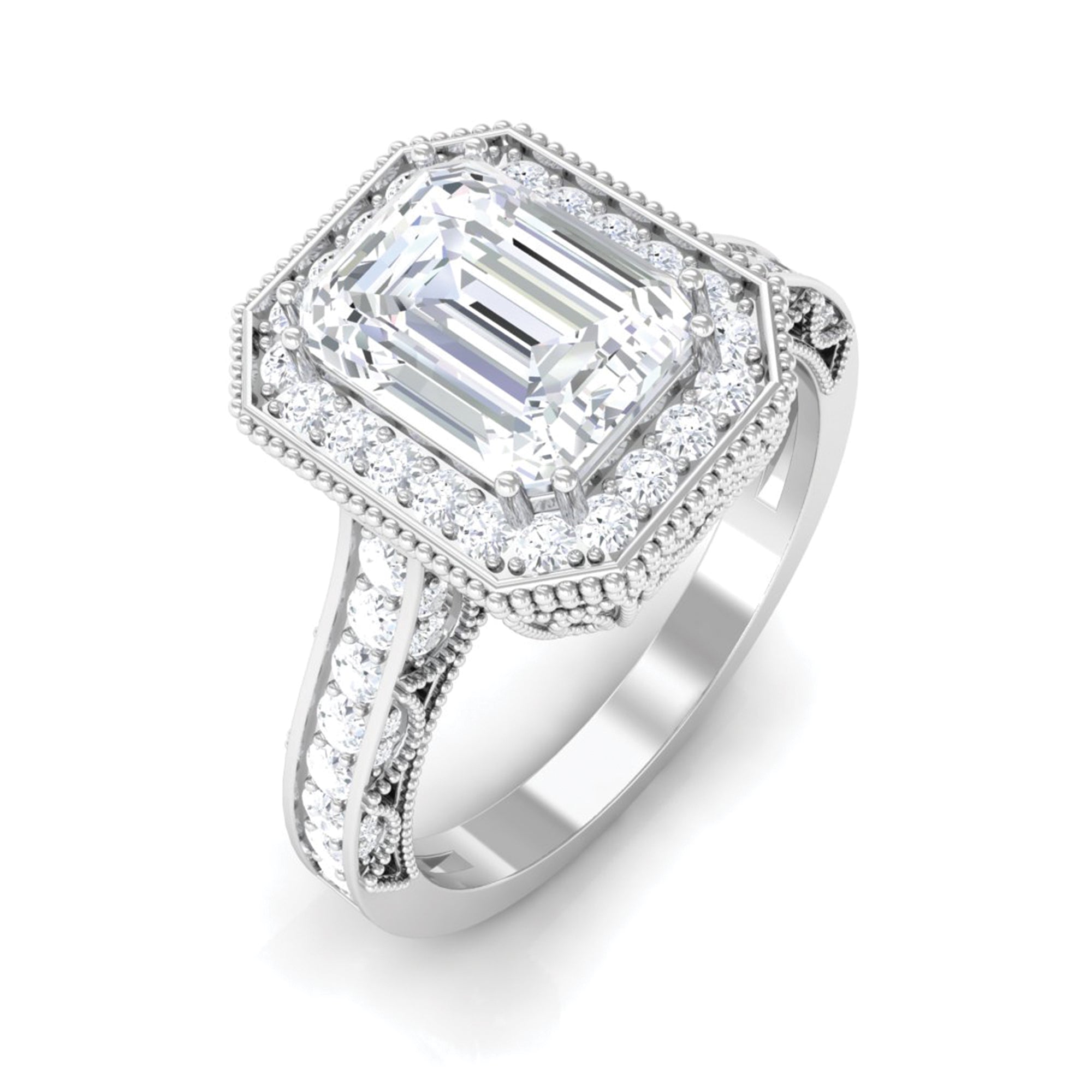 Rosec Jewels-Emerald Cut Moissanite Vintage Engagement Ring