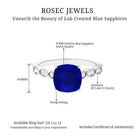 Rosec Jewels-Cushion Cut Lab Grown Blue Sapphire Solitaire Engagement Ring with Diamond