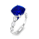 Rosec Jewels-Cushion Cut Lab Grown Blue Sapphire Solitaire Engagement Ring with Diamond