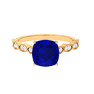 Rosec Jewels-Cushion Cut Lab Grown Blue Sapphire Solitaire Engagement Ring with Diamond