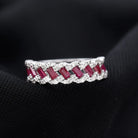 Braided Half Eternity Band Ring with Ruby and Diamond Ruby - ( AAA ) - Quality - Rosec Jewels