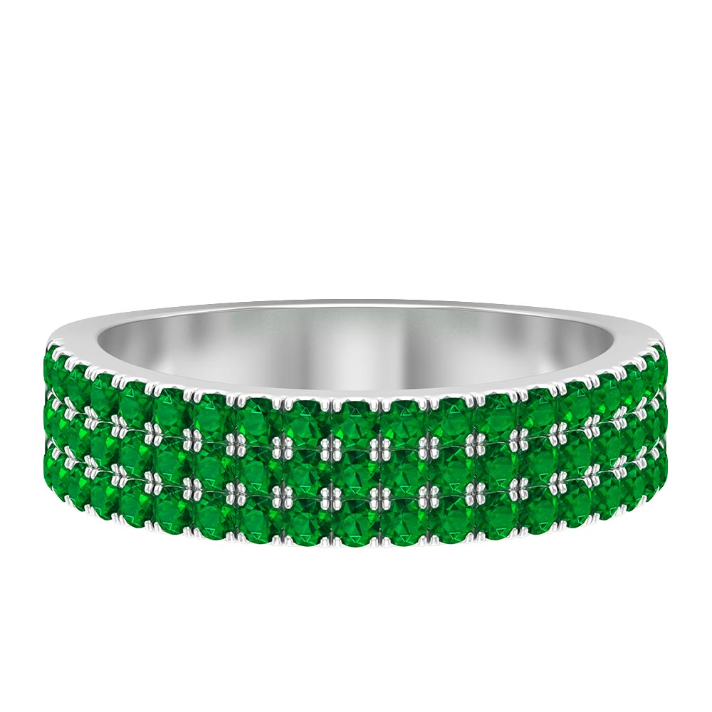 Rosec Jewels-3/4 CT Pave Set Emerald Wide Eternity Band Ring