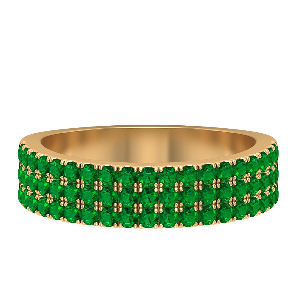 Rosec Jewels-3/4 CT Pave Set Emerald Wide Eternity Band Ring