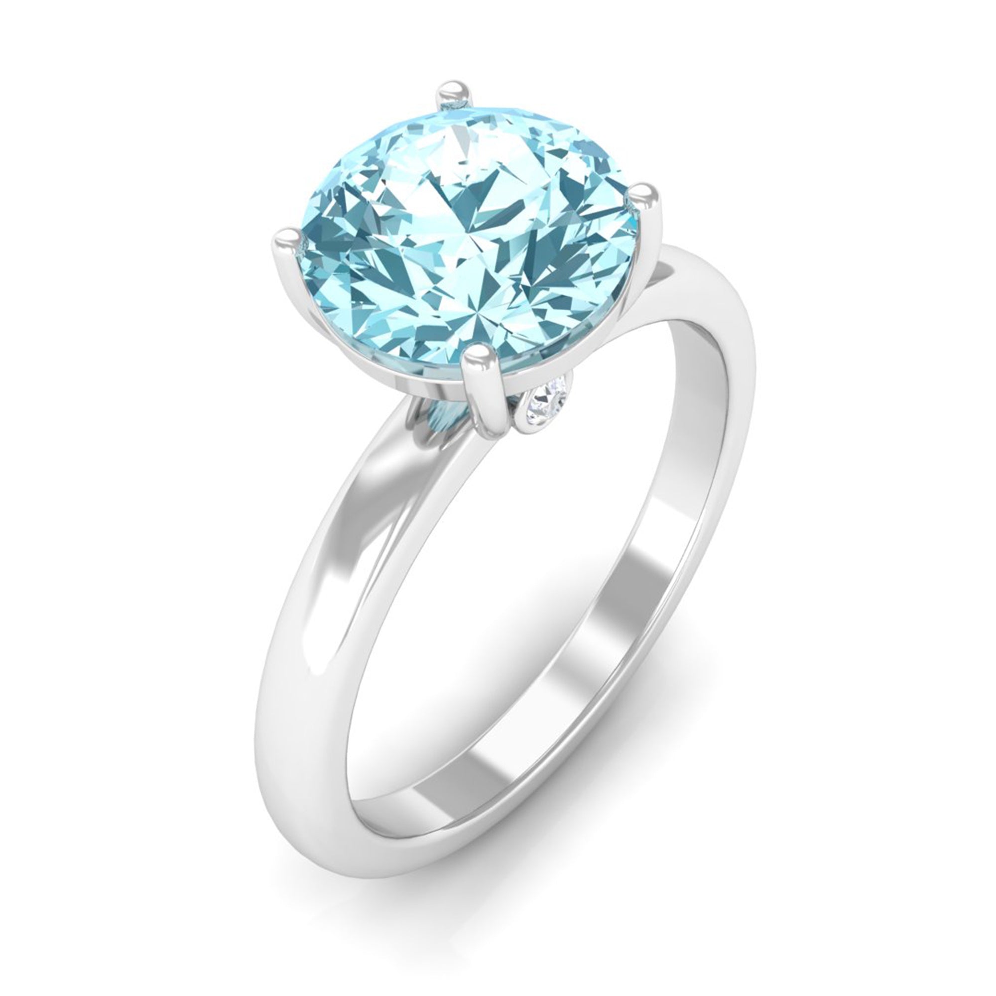 Rosec Jewels-Aquamarine Solitaire Promise Ring with Diamond