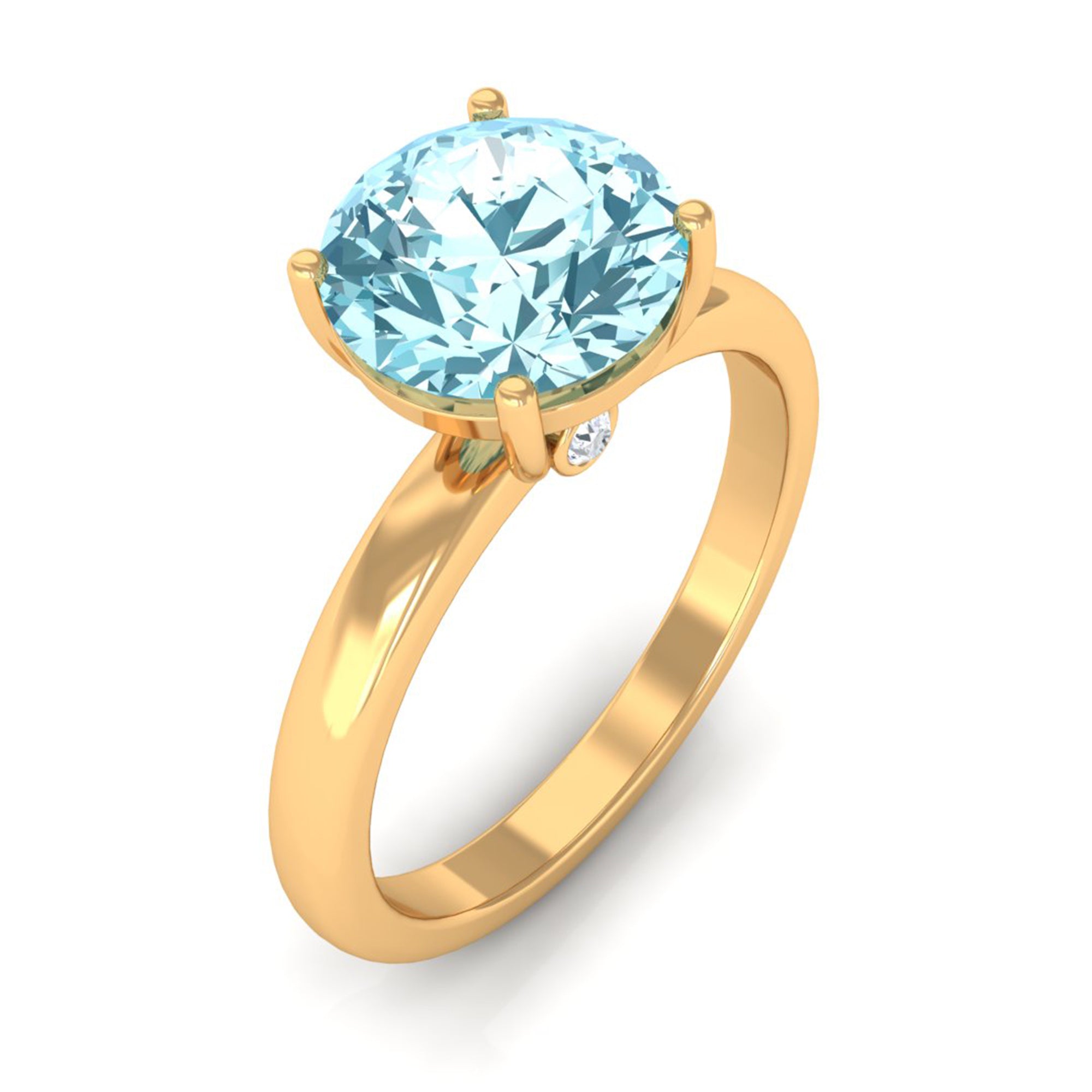 Rosec Jewels-Aquamarine Solitaire Promise Ring with Diamond