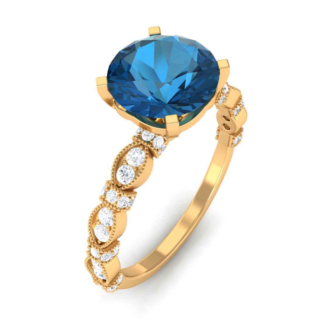 Rosec Jewels-2.50 CT Solitaire London Blue Topaz and Diamond Accent Engagement Ring with Milgrain Details