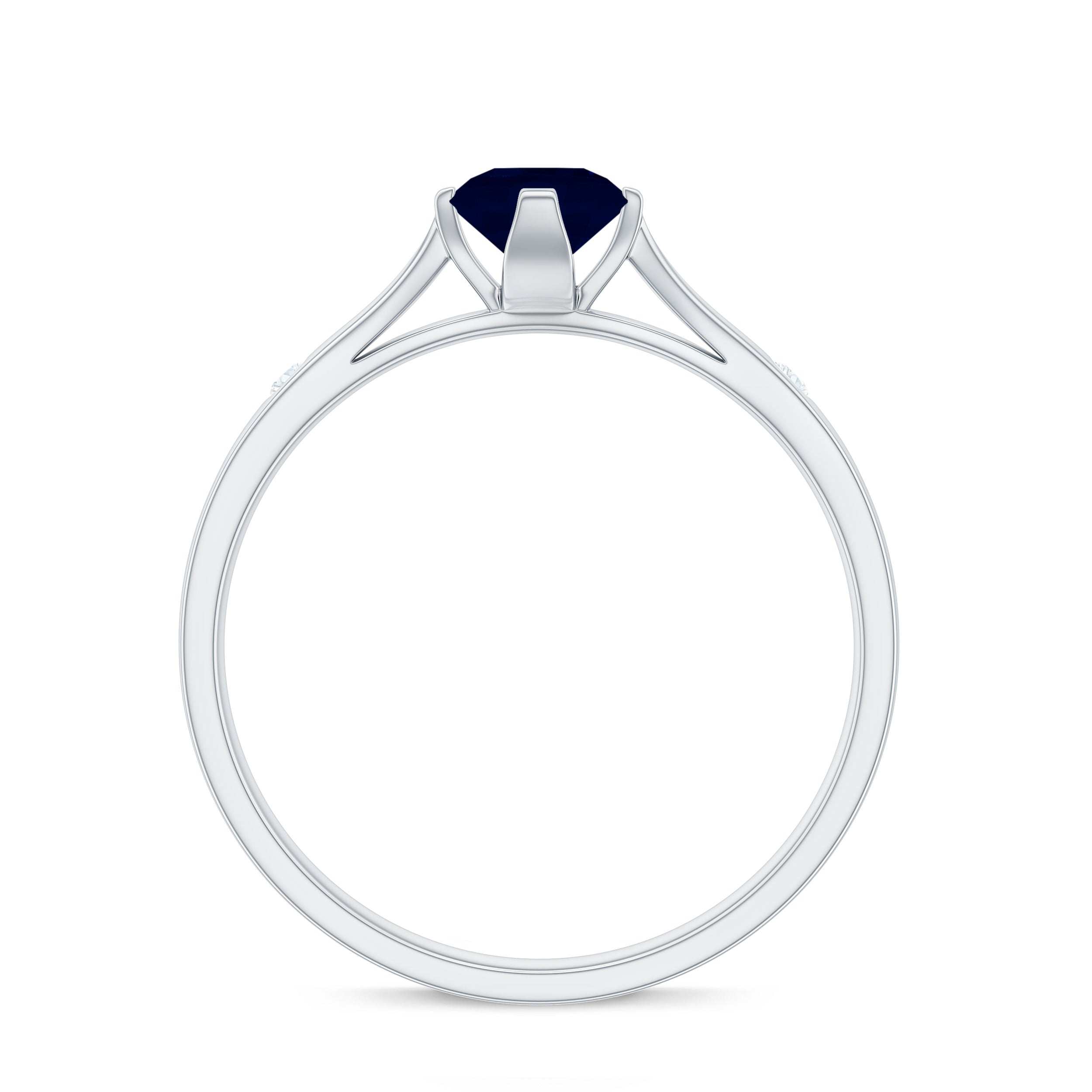 Rosec Jewels-Round Solitaire Blue Sapphire Promise Ring with Diamond