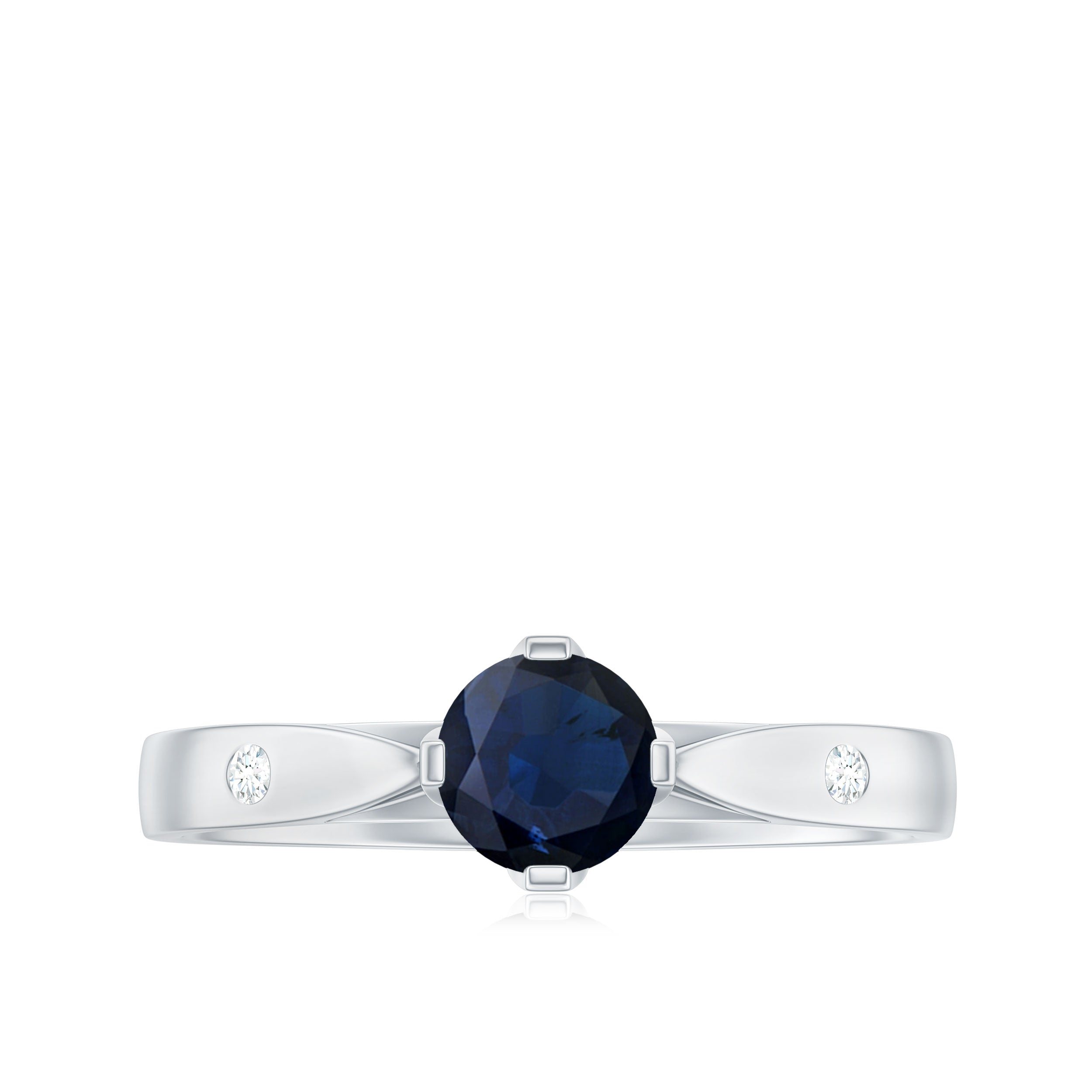 Rosec Jewels-Round Solitaire Blue Sapphire Promise Ring with Diamond