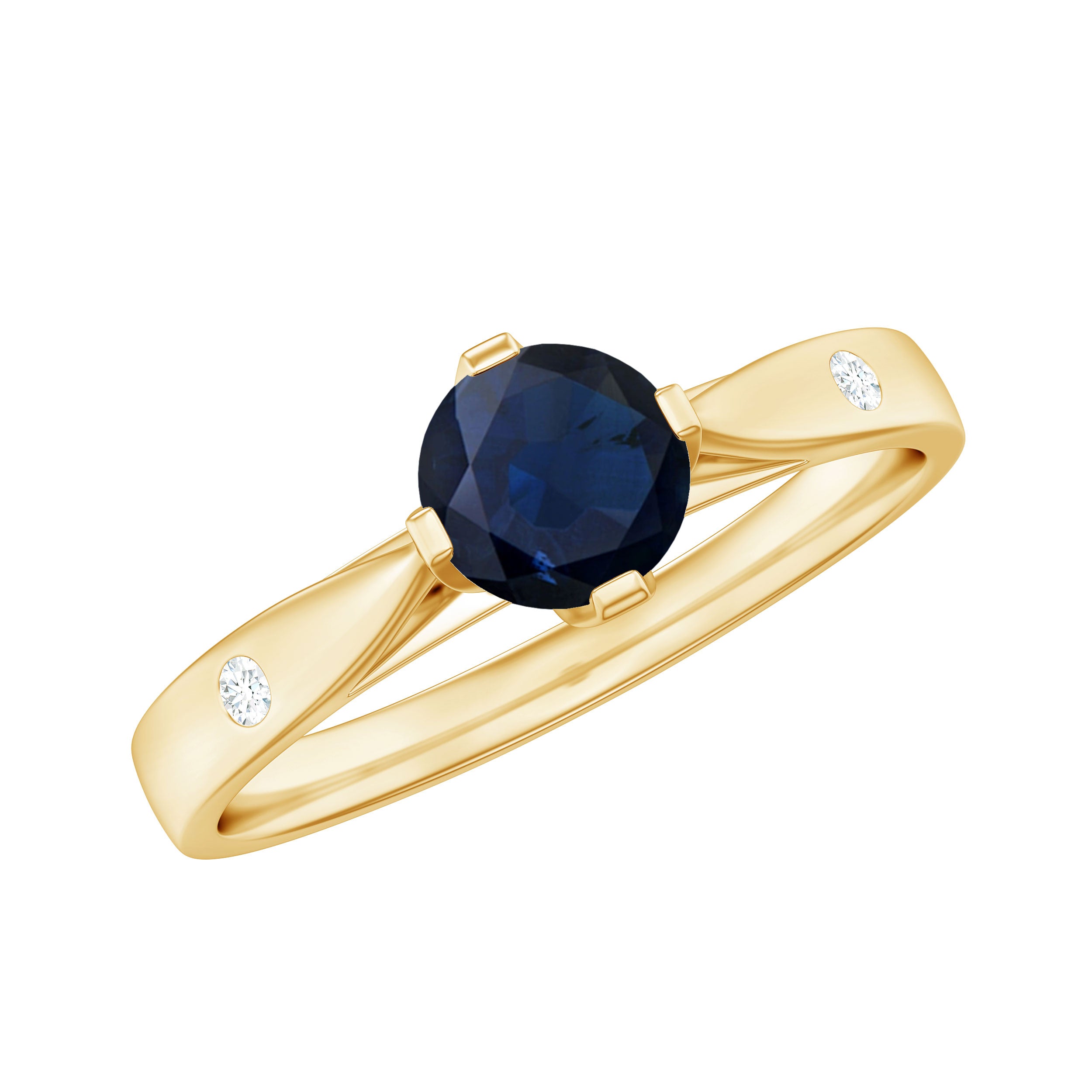 Rosec Jewels-Round Solitaire Blue Sapphire Promise Ring with Diamond