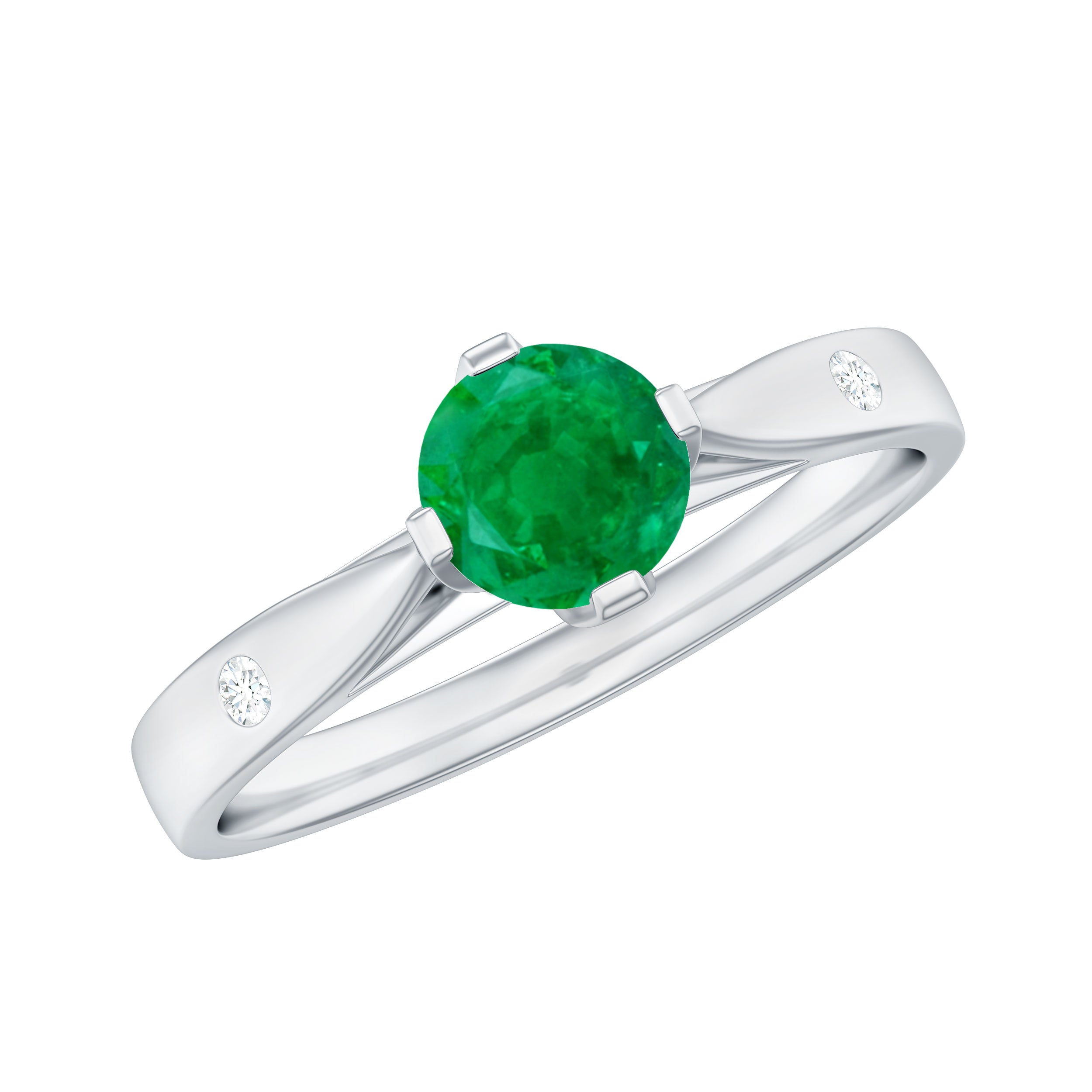 Rosec Jewels-0.50 CT Emerald Solitaire Promise Ring with Diamond