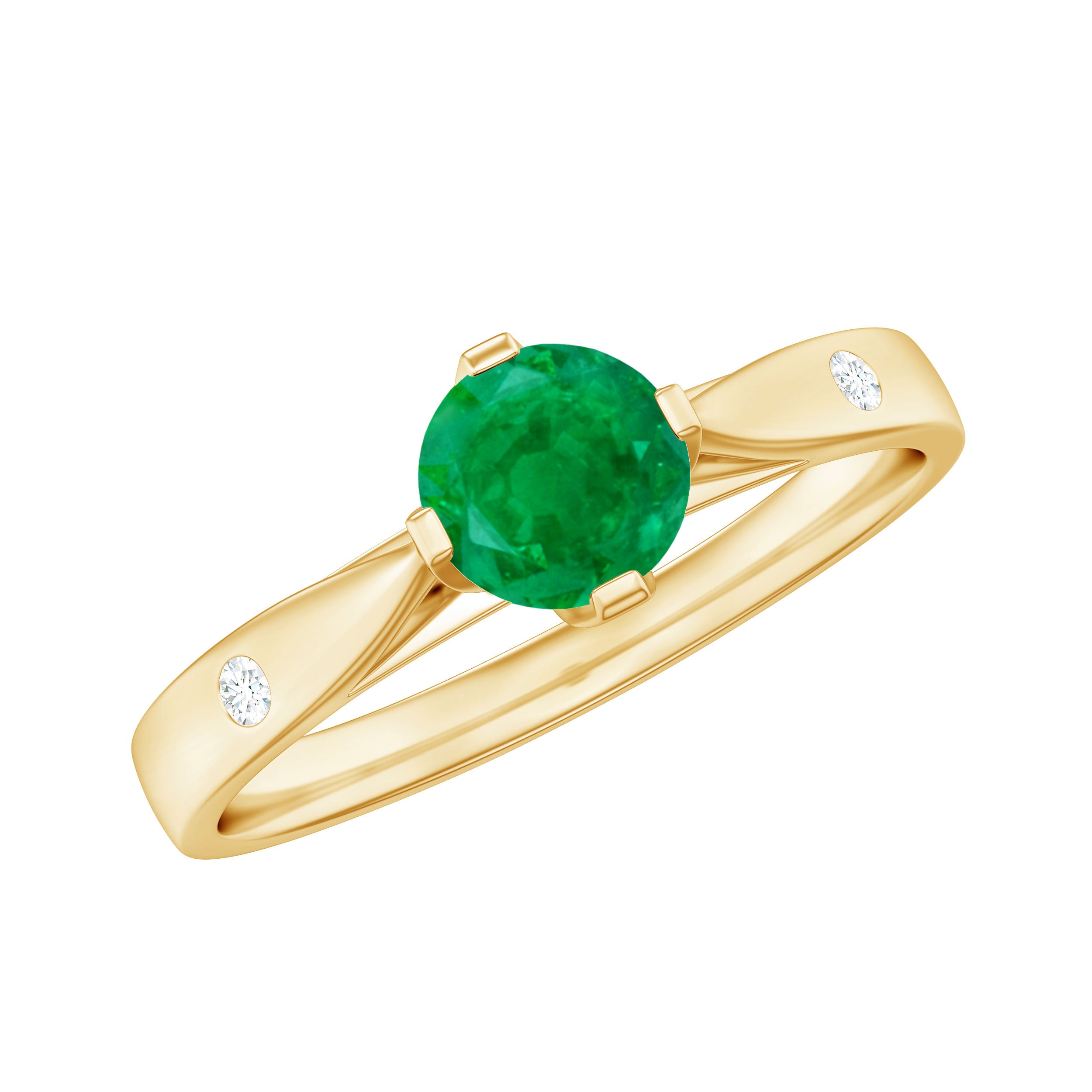 Rosec Jewels-0.50 CT Emerald Solitaire Promise Ring with Diamond