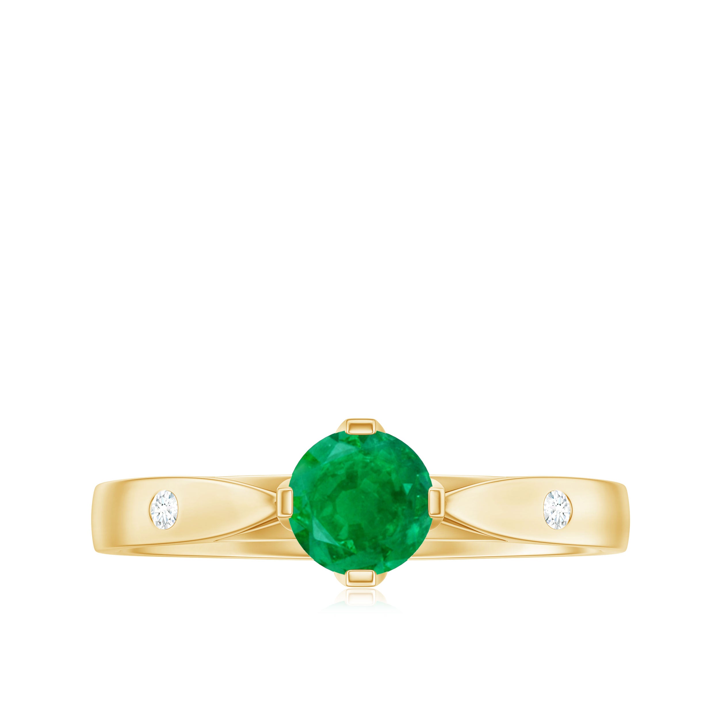 Rosec Jewels-0.50 CT Emerald Solitaire Promise Ring with Diamond