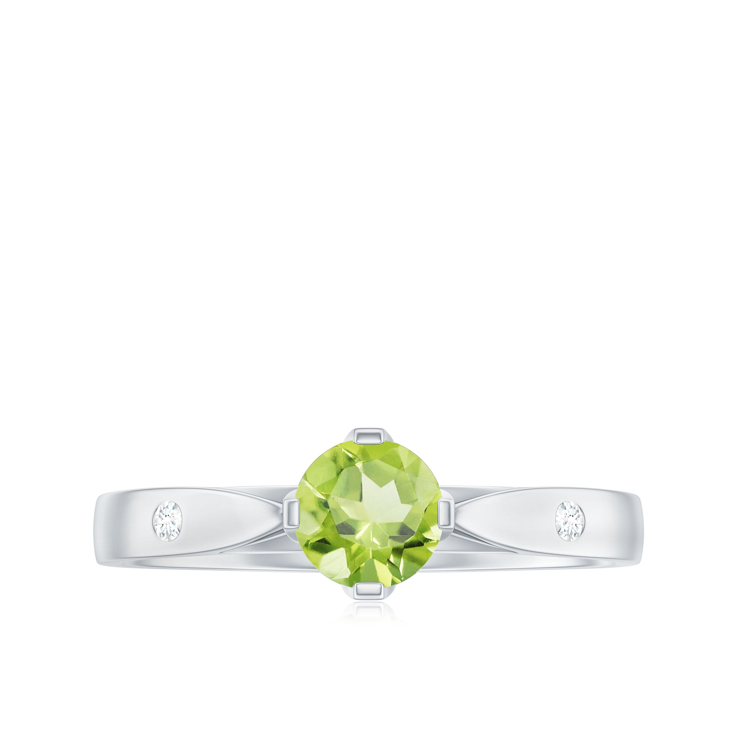 Rosec Jewels-Floral Set Peridot Solitaire Ring with Diamond