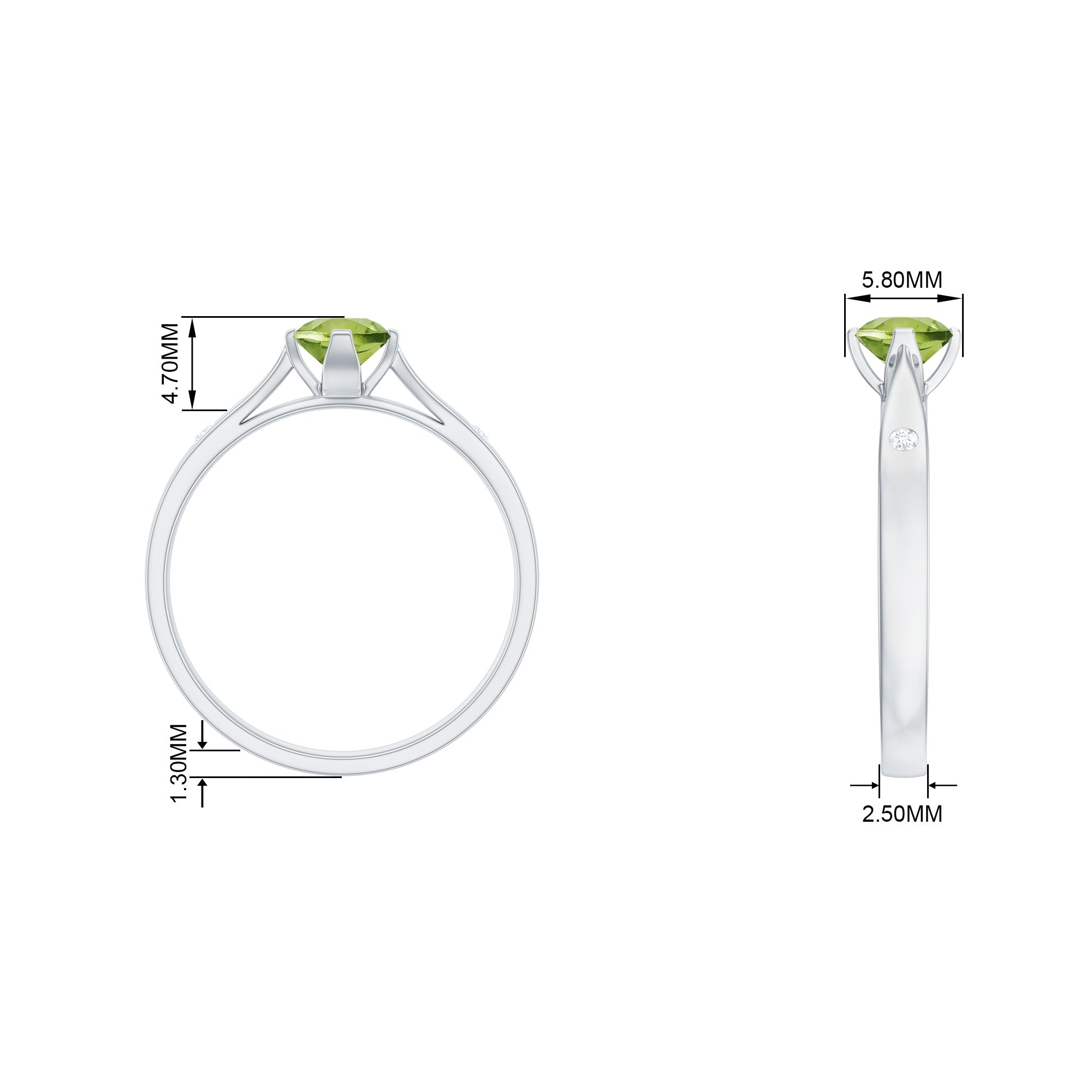 Rosec Jewels-Floral Set Peridot Solitaire Ring with Diamond