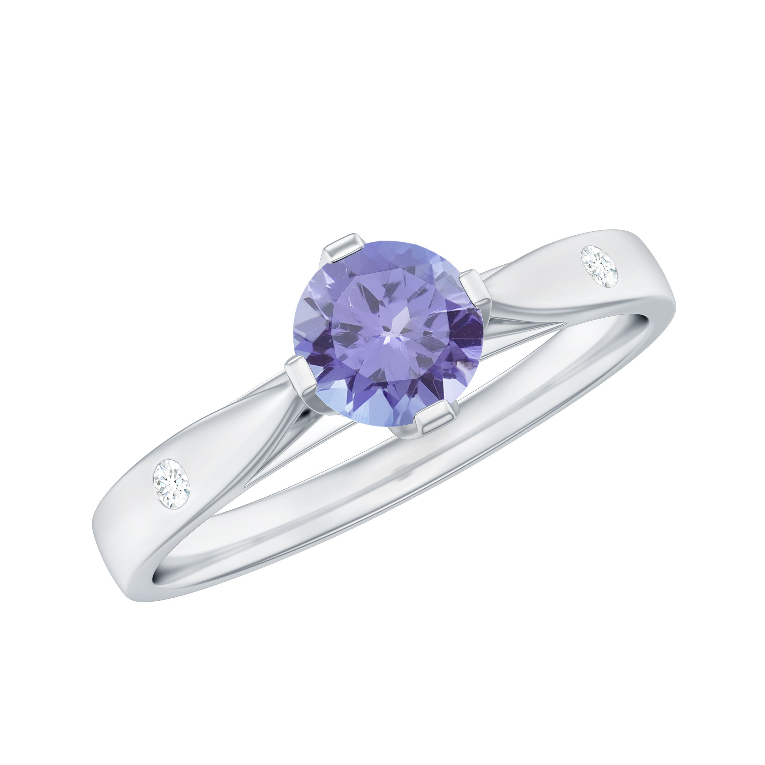 Rosec Jewels-Floral Set Tanzanite Solitaire Ring with Diamond