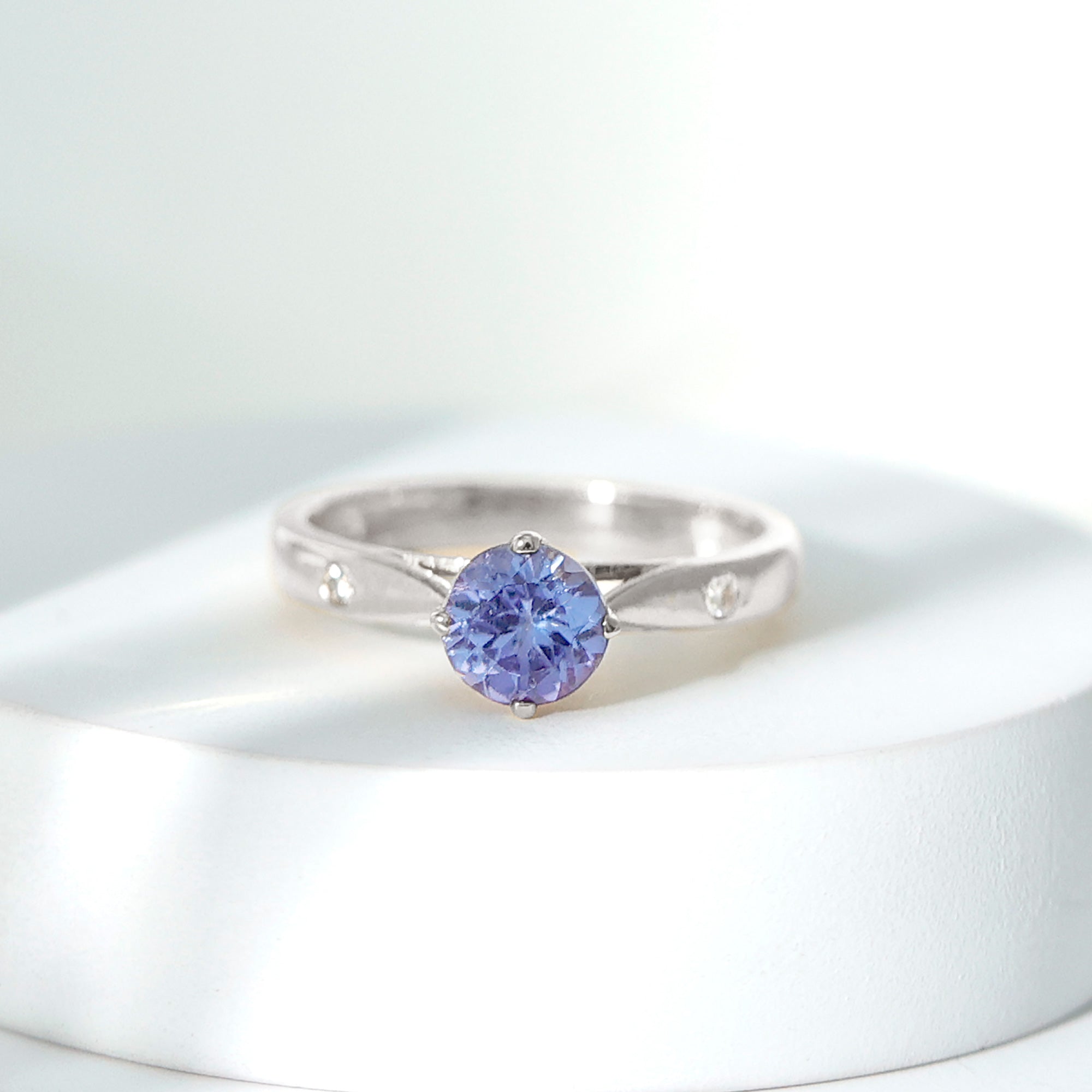 Rosec Jewels-Floral Set Tanzanite Solitaire Ring with Diamond