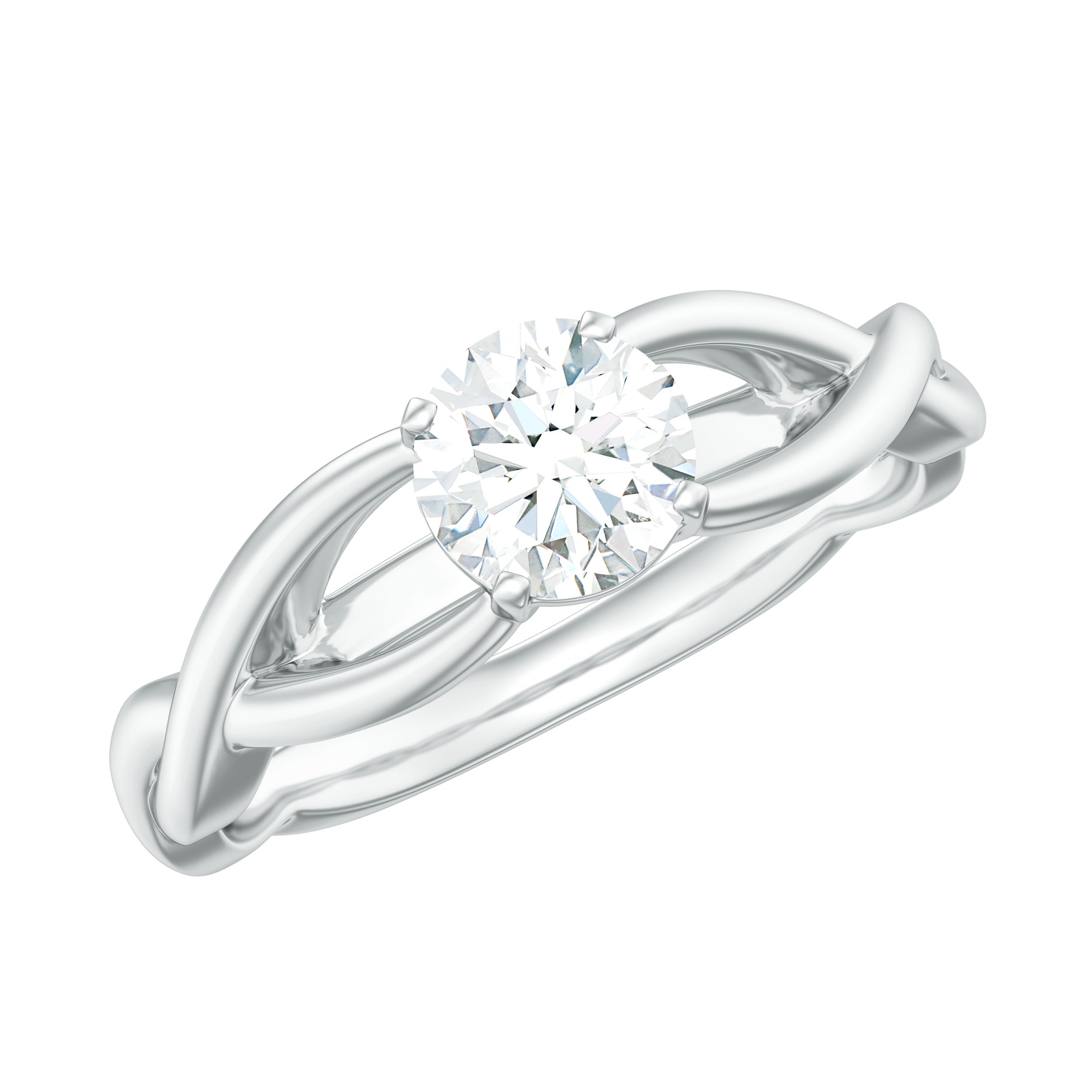 Rosec Jewels-0.5 CT Certified Moissanite Solitaire Ring with Gold Crossover Shank