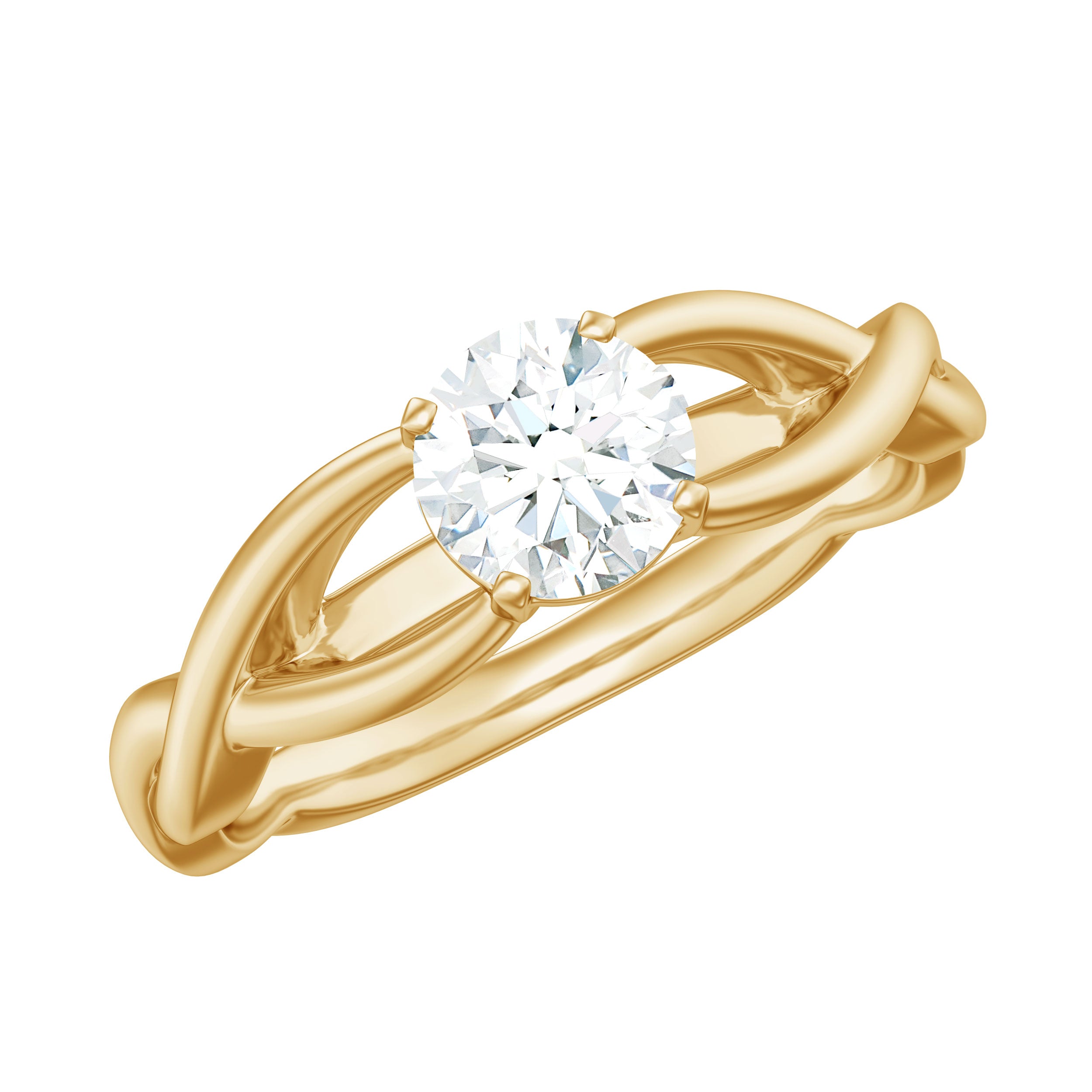 Rosec Jewels-0.5 CT Certified Moissanite Solitaire Ring with Gold Crossover Shank