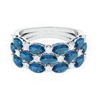 Rosec Jewels-3 CT Oval London Blue Topaz Three Row Wedding Band Ring with Diamond