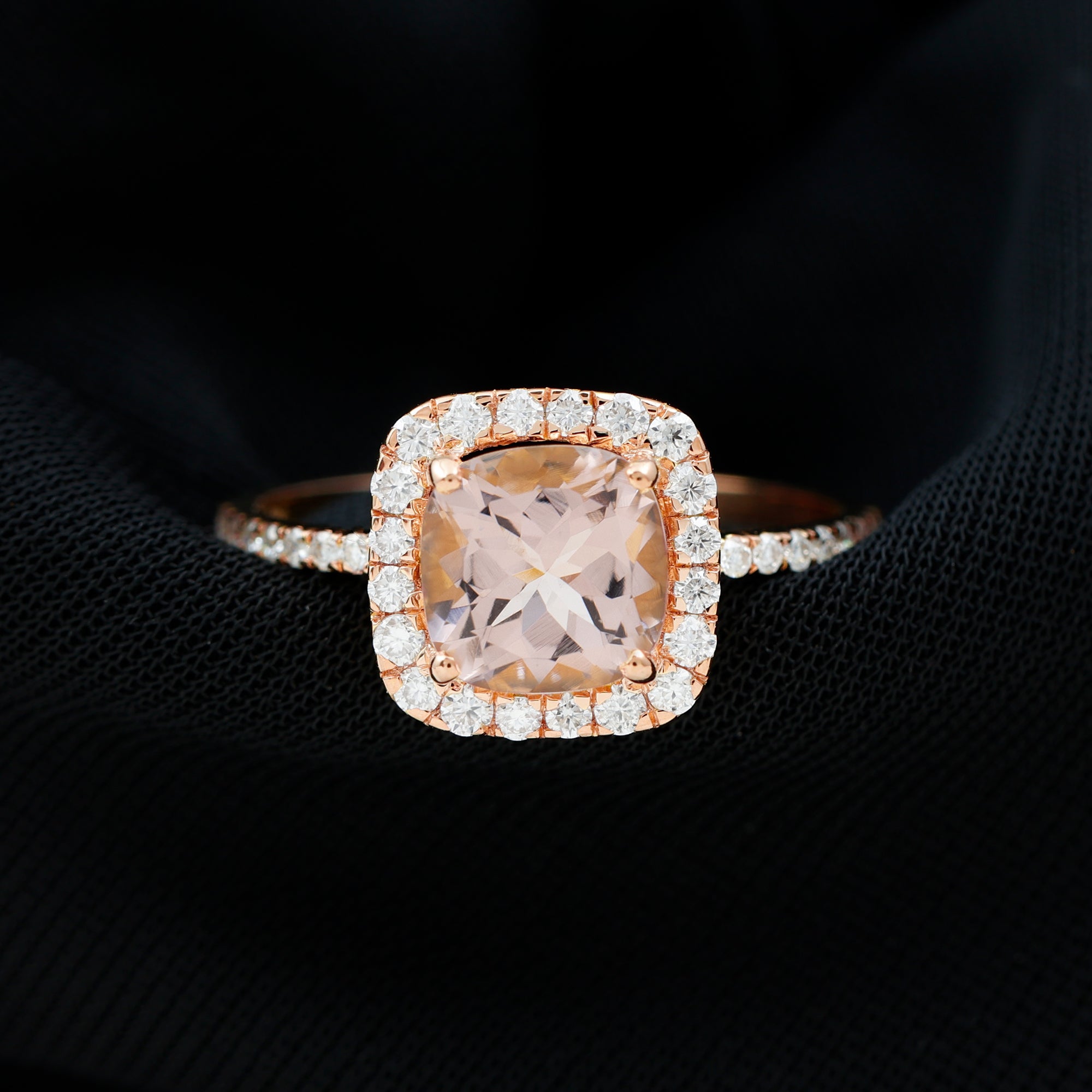 Rosec Jewels-Real Morganite Engagement Ring with Diamond Halo