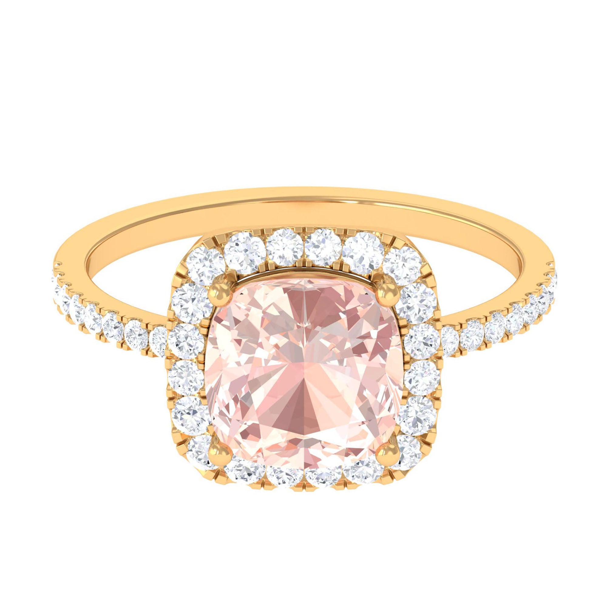 Rosec Jewels-Real Morganite Engagement Ring with Diamond Halo