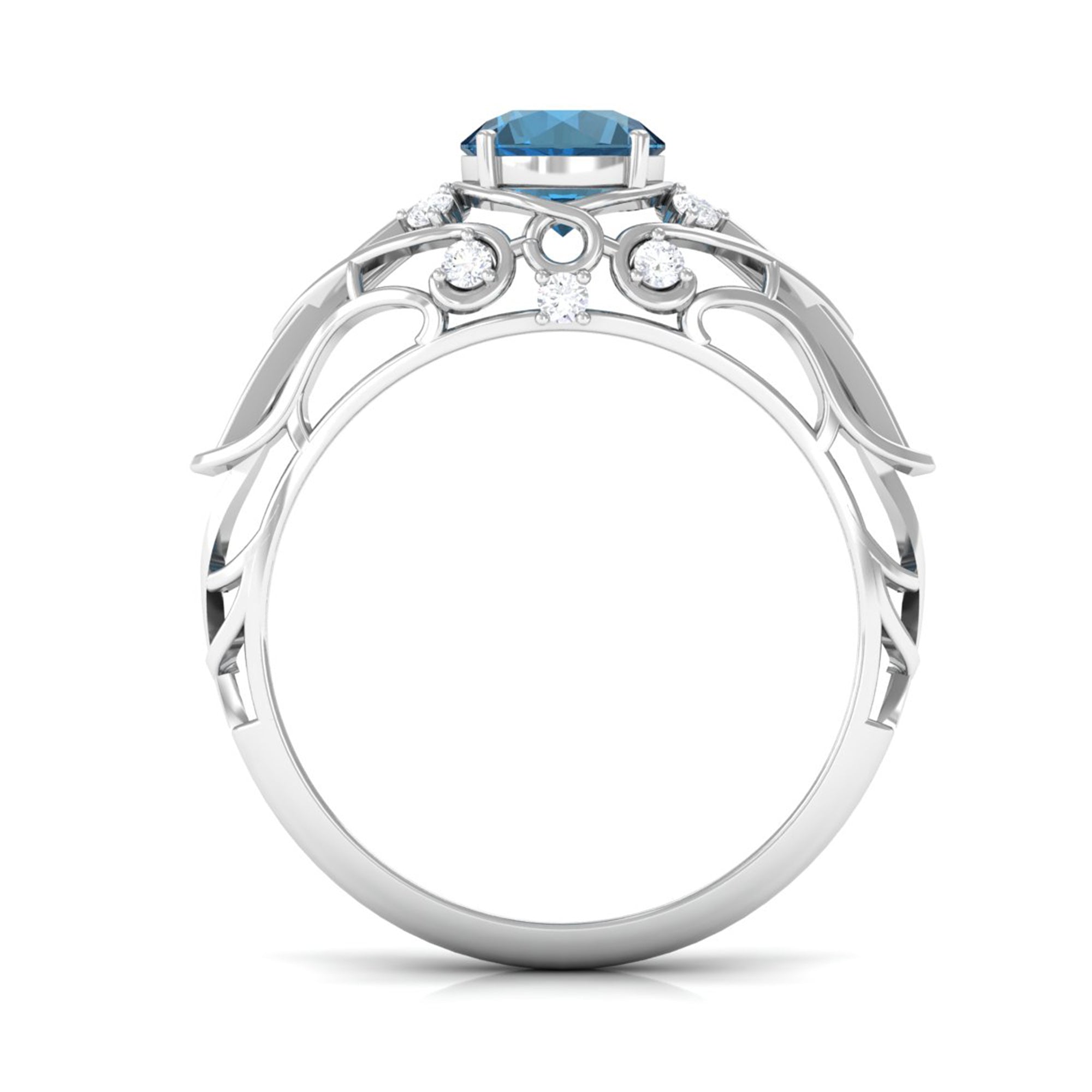 Rosec Jewels-Natural London Blue Topaz Vintage Inspired Ring with Diamond