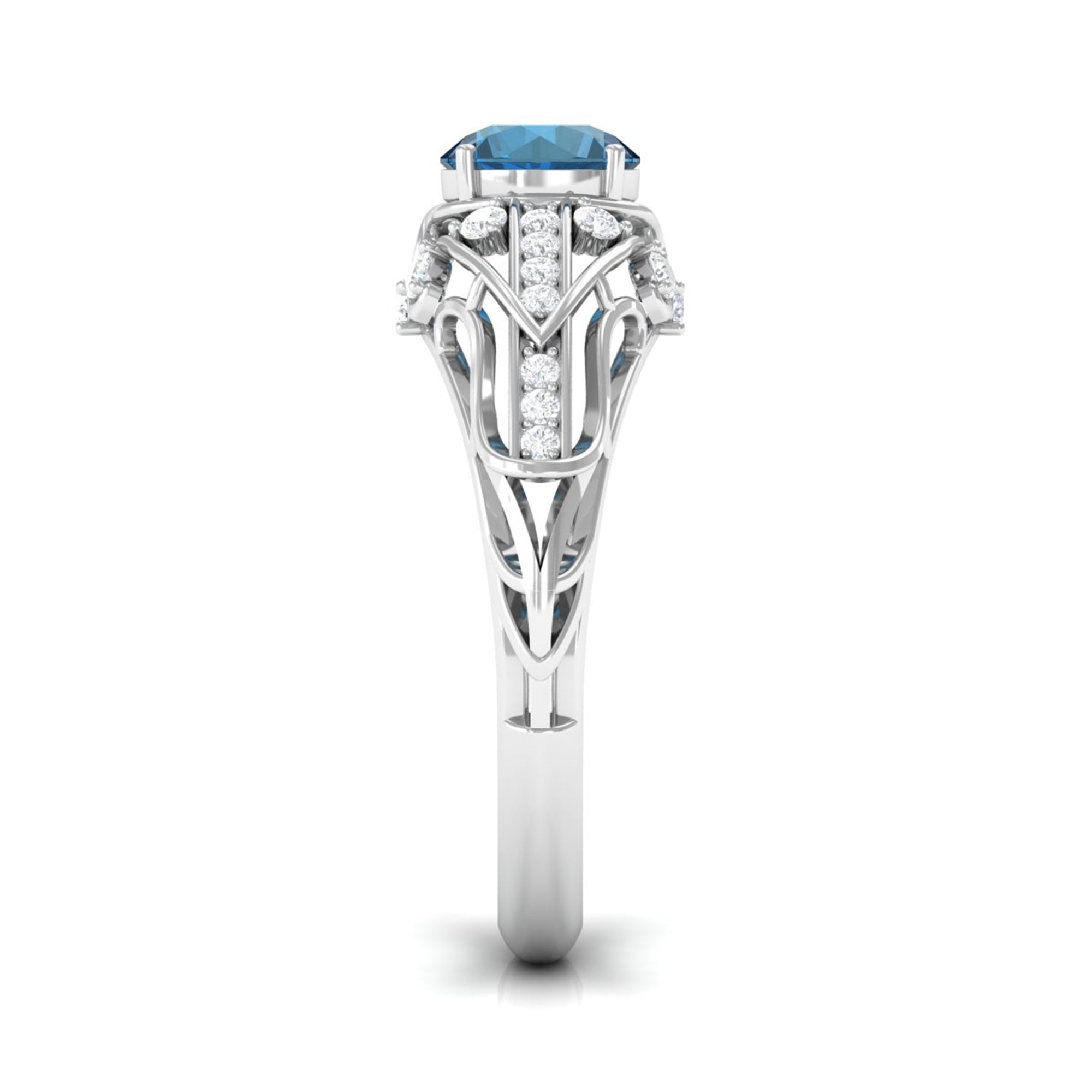 Rosec Jewels-Natural London Blue Topaz Vintage Inspired Ring with Diamond