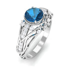 Rosec Jewels-Natural London Blue Topaz Vintage Inspired Ring with Diamond