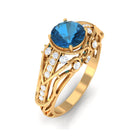 Rosec Jewels-Natural London Blue Topaz Vintage Inspired Ring with Diamond