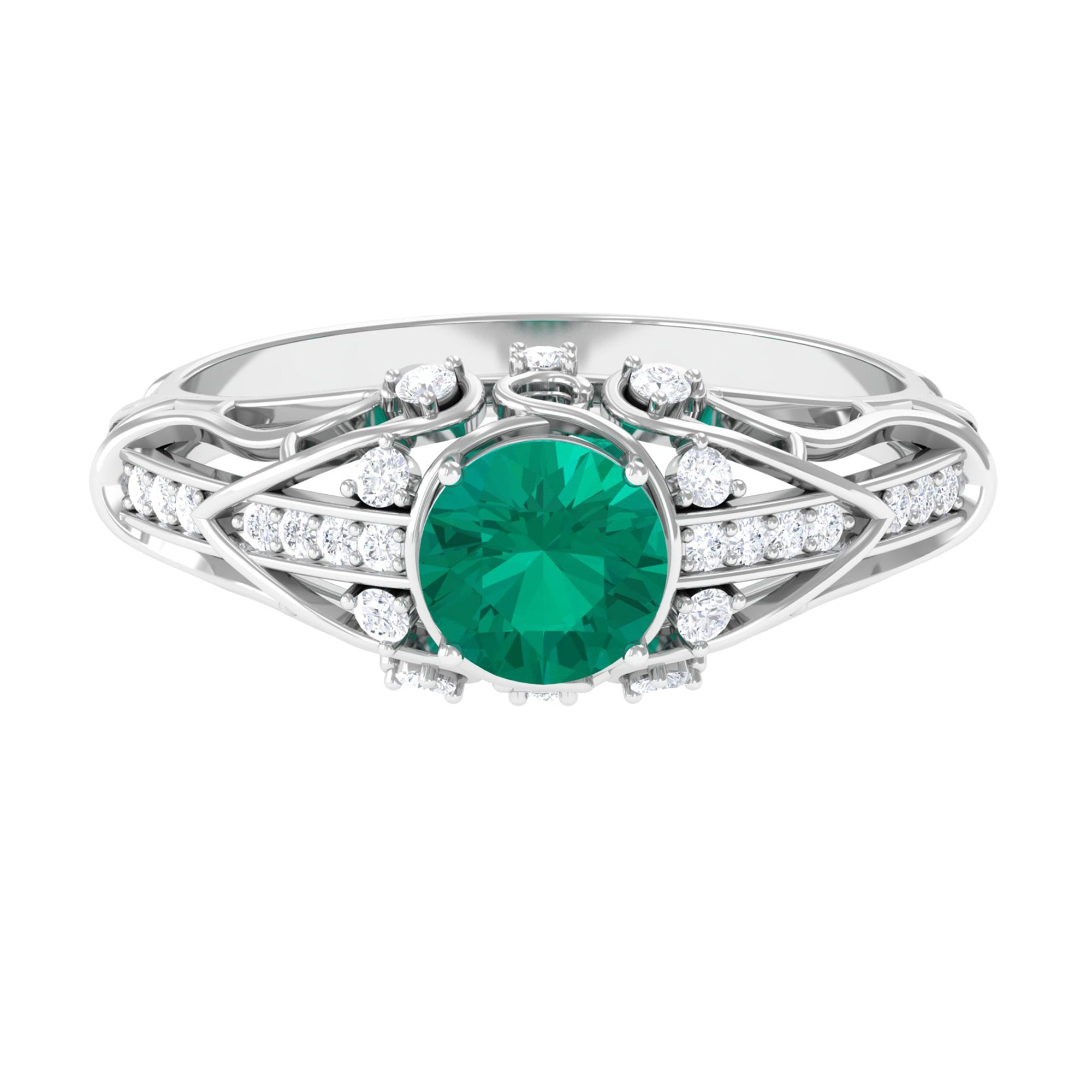 Rosec Jewels-Vintage Emerald Engagement Ring with Diamond