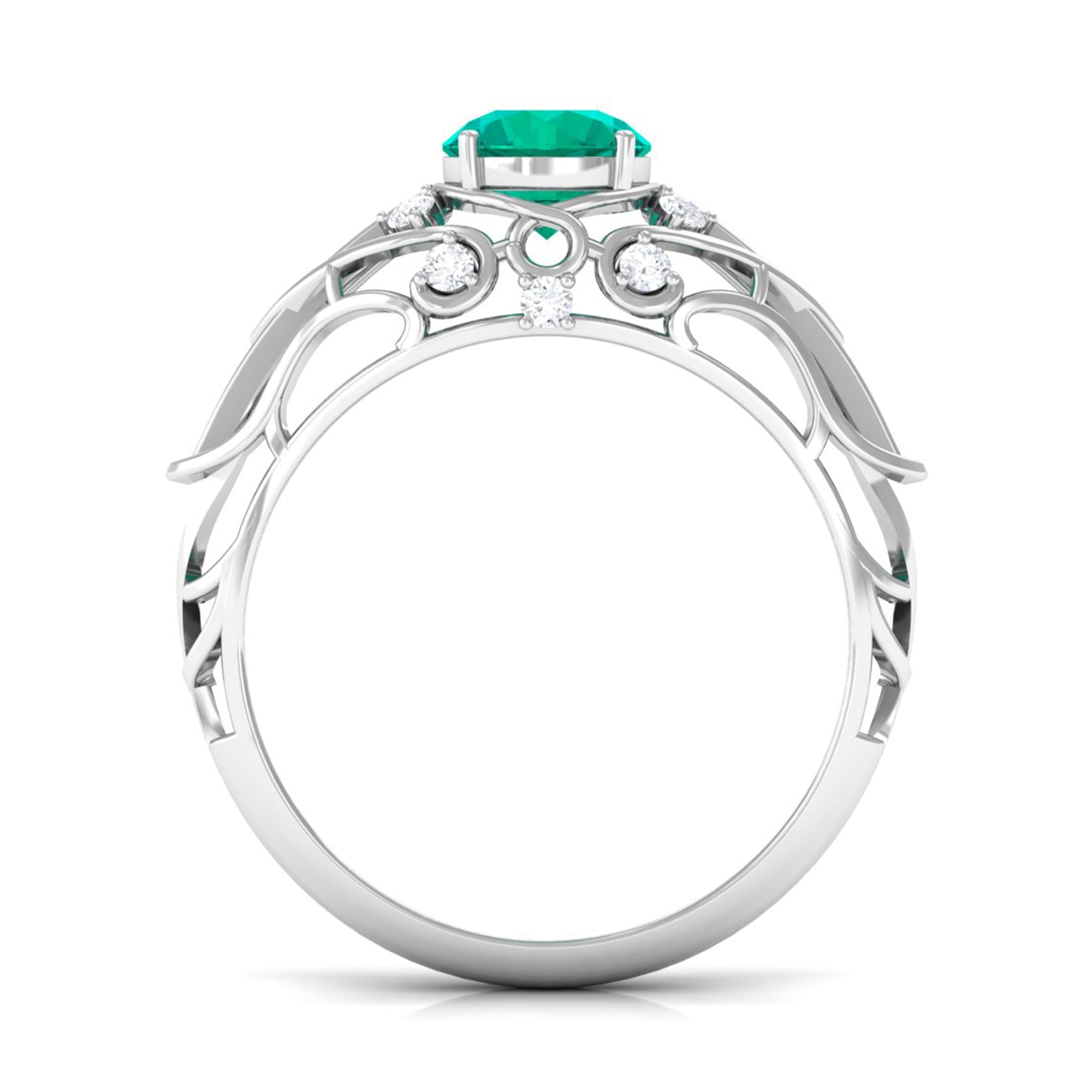 Rosec Jewels-Vintage Emerald Engagement Ring with Diamond