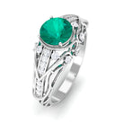 Rosec Jewels-Vintage Emerald Engagement Ring with Diamond