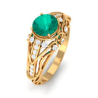 Rosec Jewels-Vintage Emerald Engagement Ring with Diamond